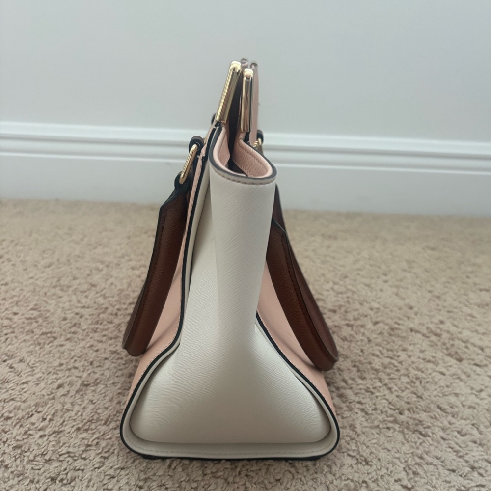 Large Calvin Klein Leather Purse Pink/White/Brown Shoulder Zip Bag - Picture 3 of 11